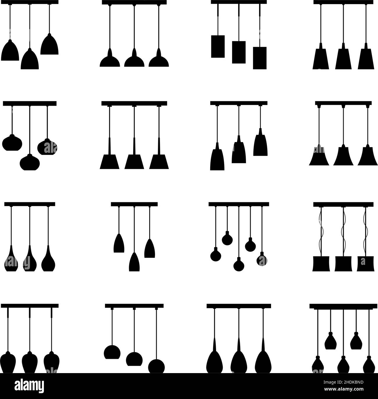 Set of chandelier silhouettes, vector illustration Stock Vector