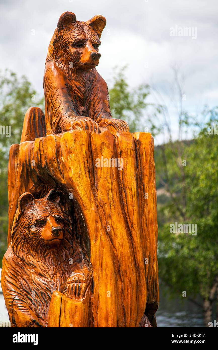 wooden figure, grizzly, wooden figures, grizzlies Stock Photo