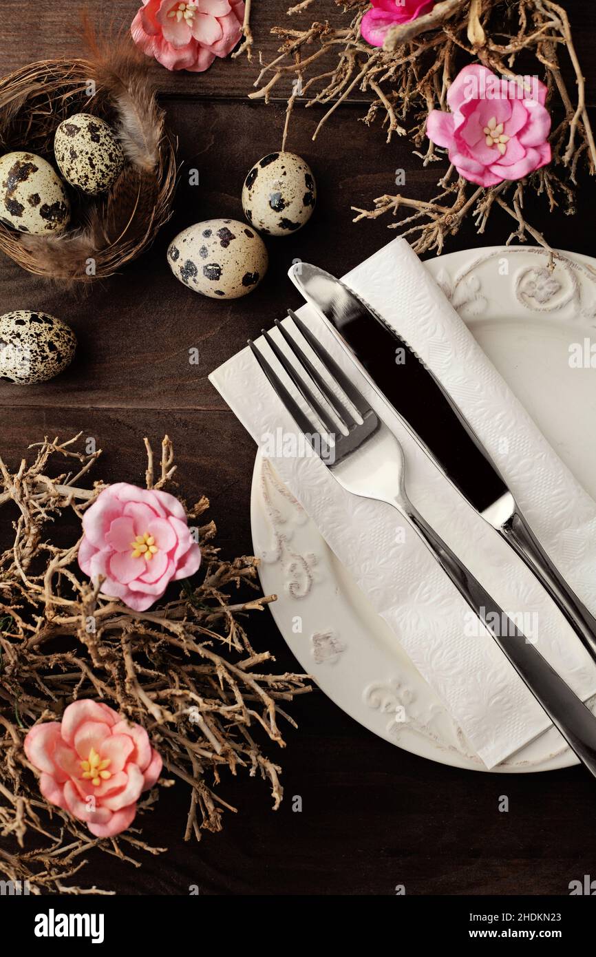 easter, place setting, quail eggs, easter breakfast, easters, quail egg, easter breakfasts Stock Photo