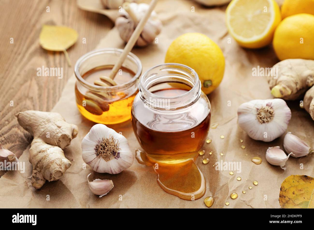 honey, garlic, ginger, lemon, honeys, garlics, gingers, lemons Stock