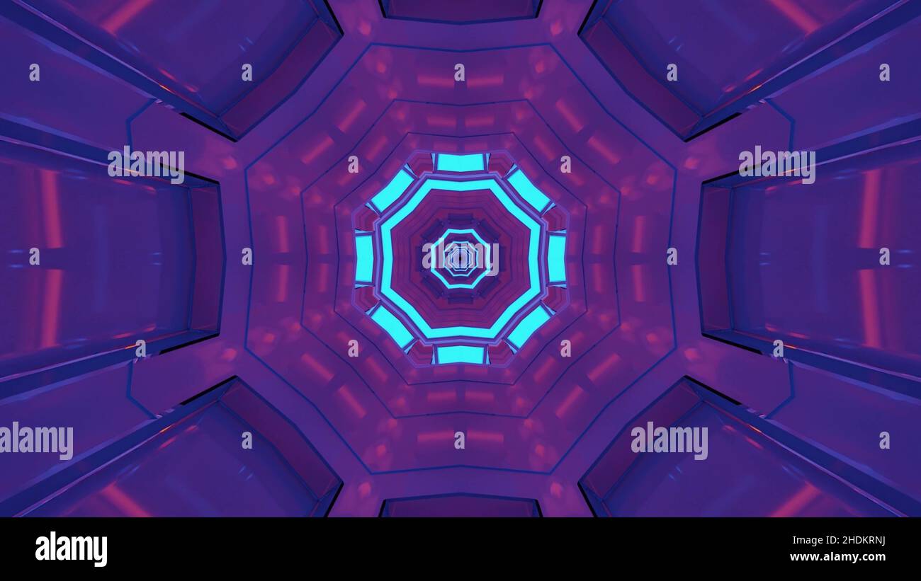 A 3D illustration of an enlightened octagon shaped kaleidoscopic ...