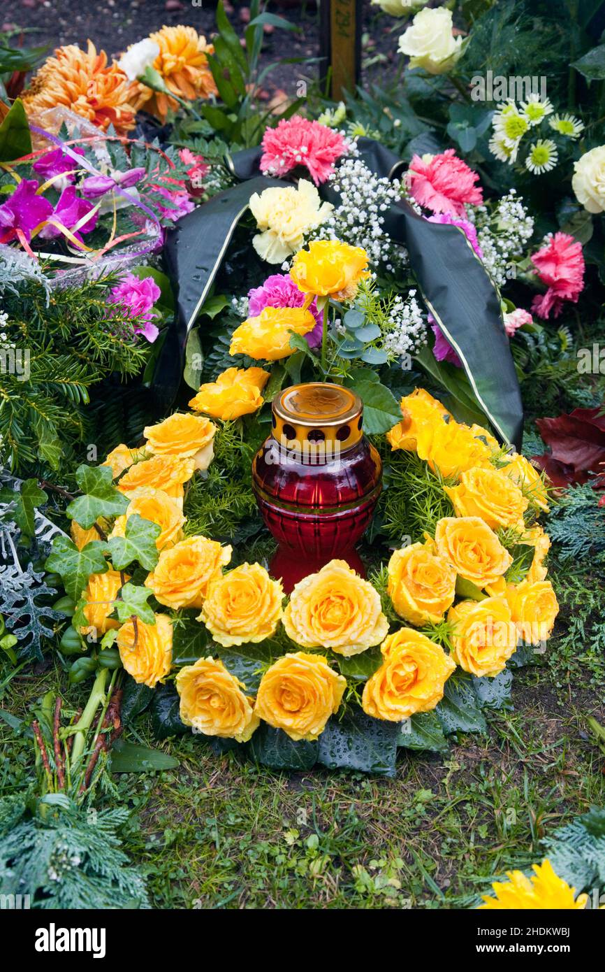 funeral, grave light, grave arrangement, grave wreath, funerals, grave lights, grave arrangements, grave wreaths Stock Photo