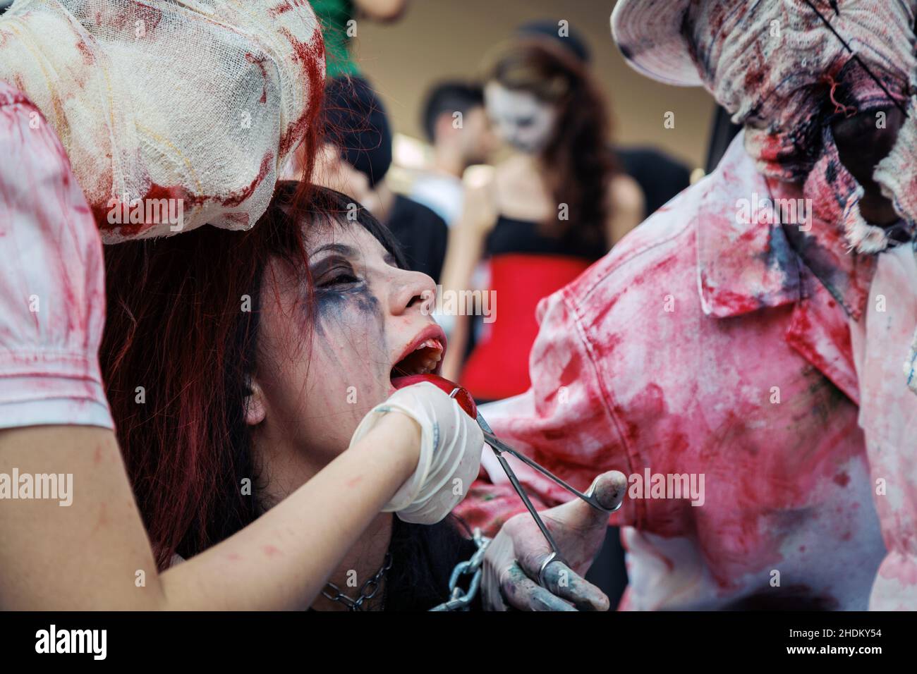 Sao Paulo, Brazil. 2nd November, 2013. People dressed up as zombies attend the annual Zombie Walk in Sao Paulo, Brazil. Stock Photo