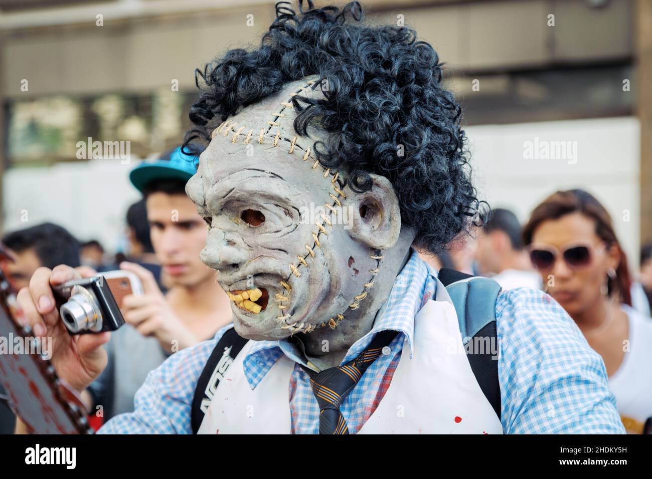 Sao Paulo, Brazil. 2nd November, 2013. A person dressed up as a zombie attends the annual Zombie Walk in Sao Paulo, Brazil. Stock Photo