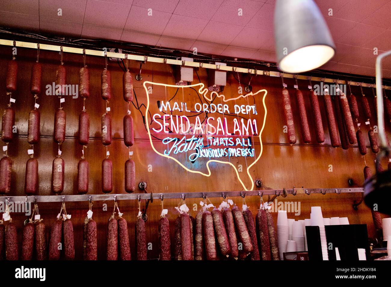 Hanging Salami in World famous Katz's Deli, located on the lower east