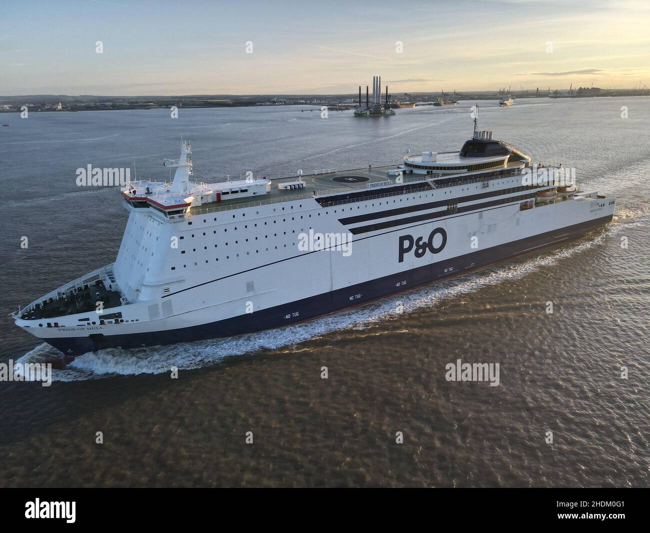 Overhead shot of P&O Ferry on the River Humber leaving Hull for The
