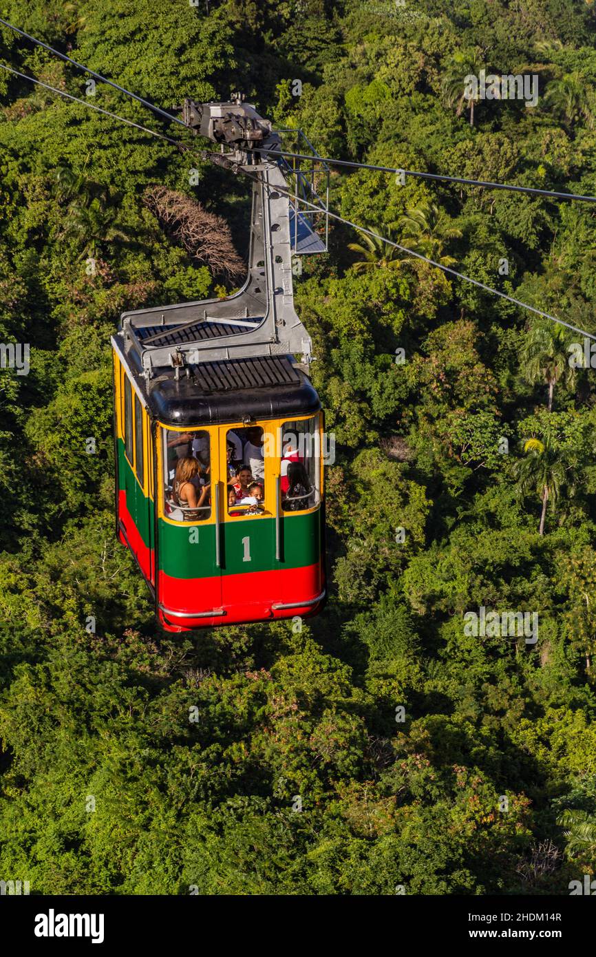 PUERTO PLATA, DOMINICAN REPUBLIC DECEMBER 15, 2018 Cabin of Teleferico Cable car in Puerto