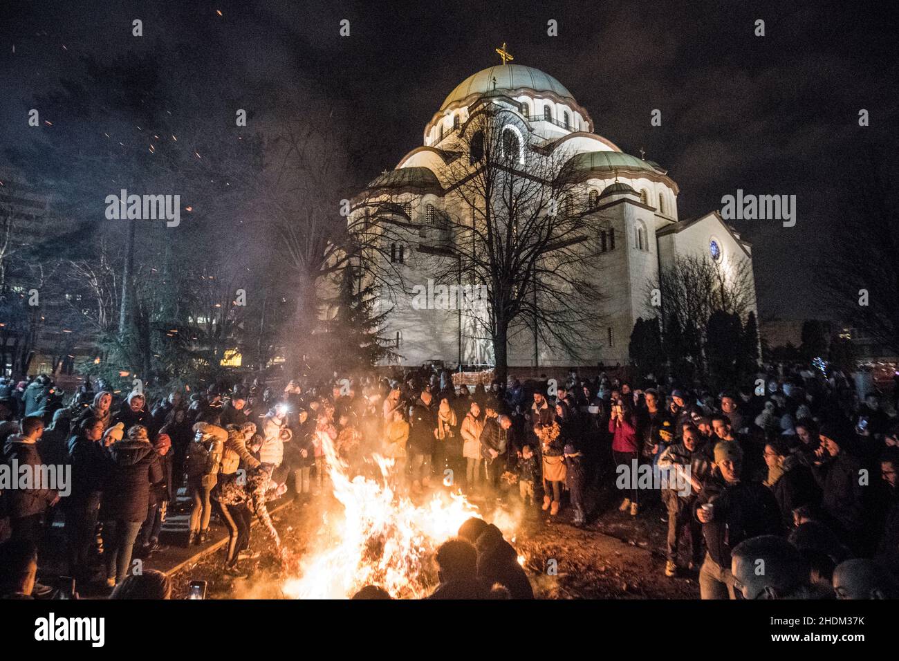 Orthodox Christmas Eve in Temple of Saint Sava, Belgrade Stock Photo