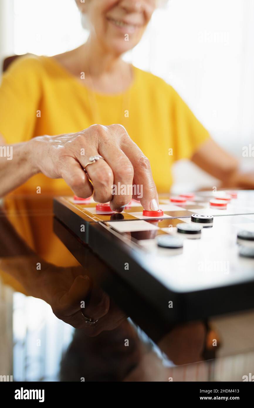 senior, board game, draughts, elderly, old, seniors, board games, checkers Stock Photo