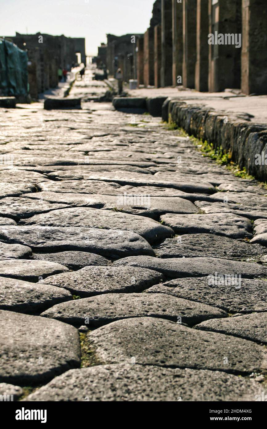 The streets of the ancient roman city of Pompeii, destroyed by a volcanic eruption Stock Photo
