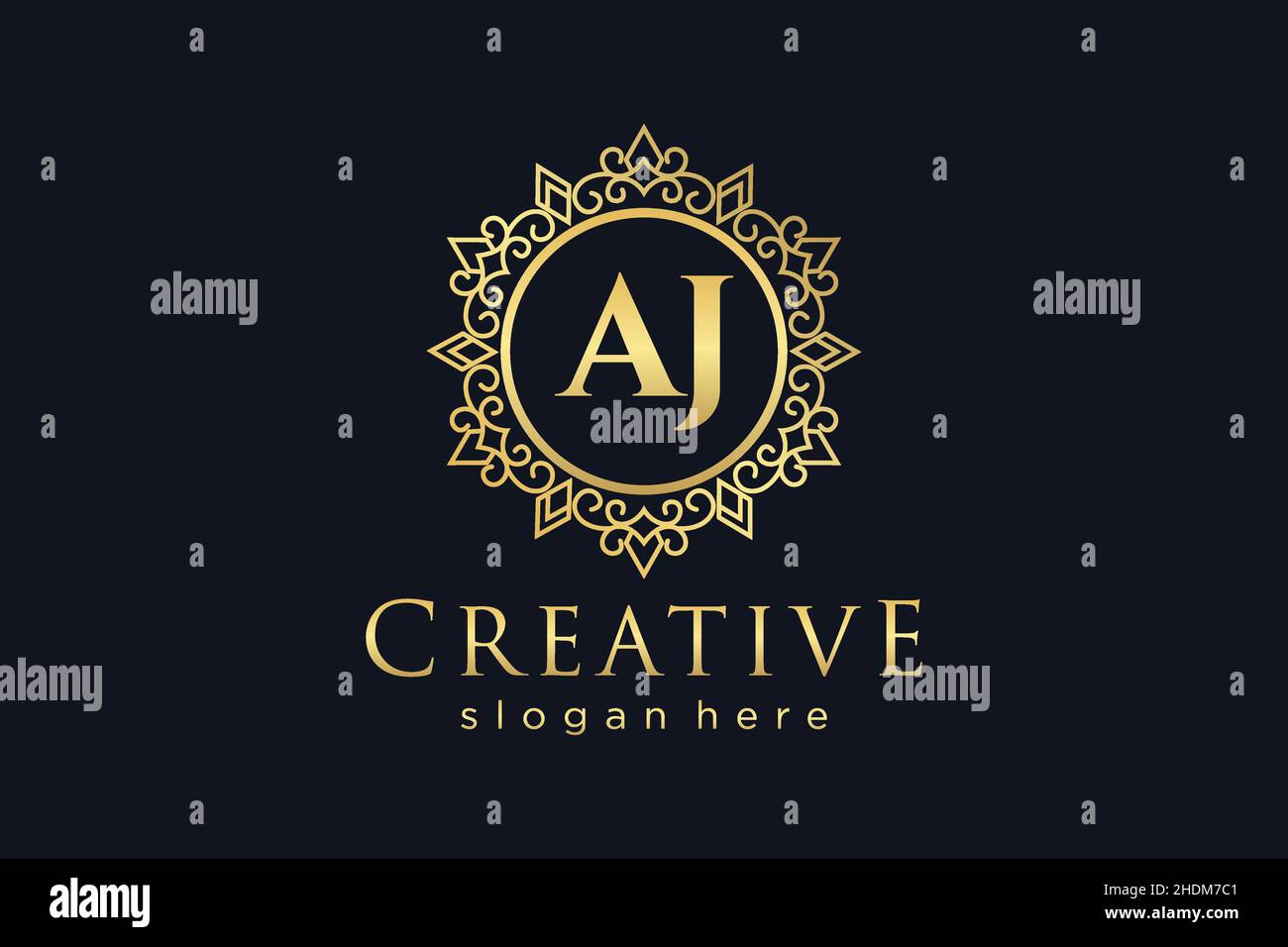 AJ Initial Letter Luxury calligraphic feminine floral hand drawn heraldic monogram antique vintage style luxury logo design Premium Stock Vector