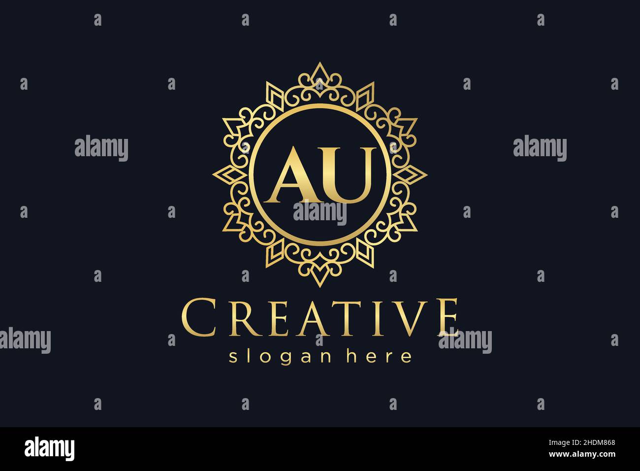 AU Initial Letter Luxury calligraphic feminine floral hand drawn heraldic monogram antique vintage style luxury logo design Premium Stock Vector