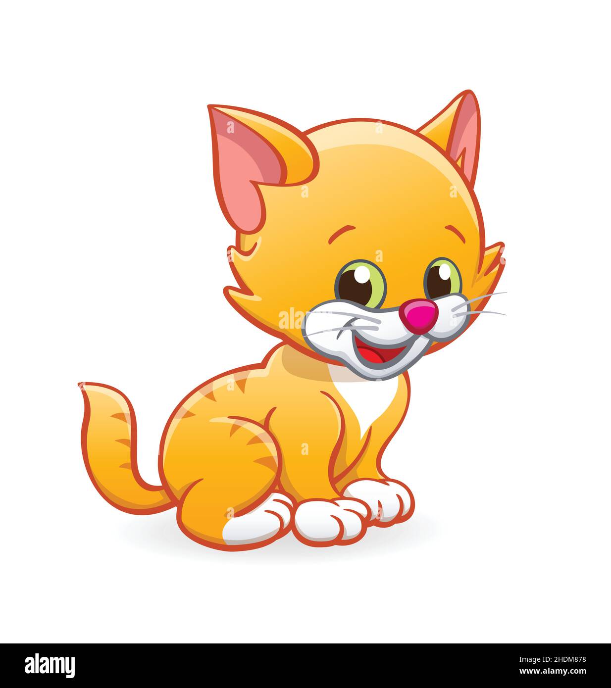 Cute smiling cartoon orange ginger kitten cat sitting vector isolated on white background Stock Vector