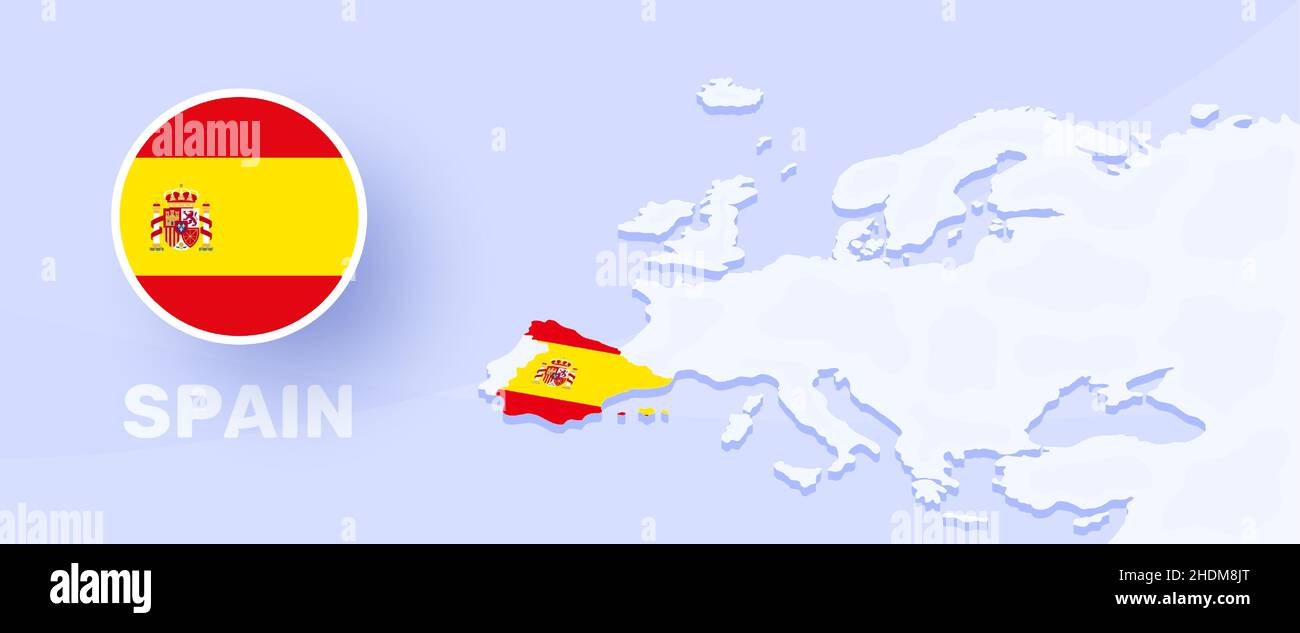 spain map flag banner. Vector illustration with a map of Europe and ...