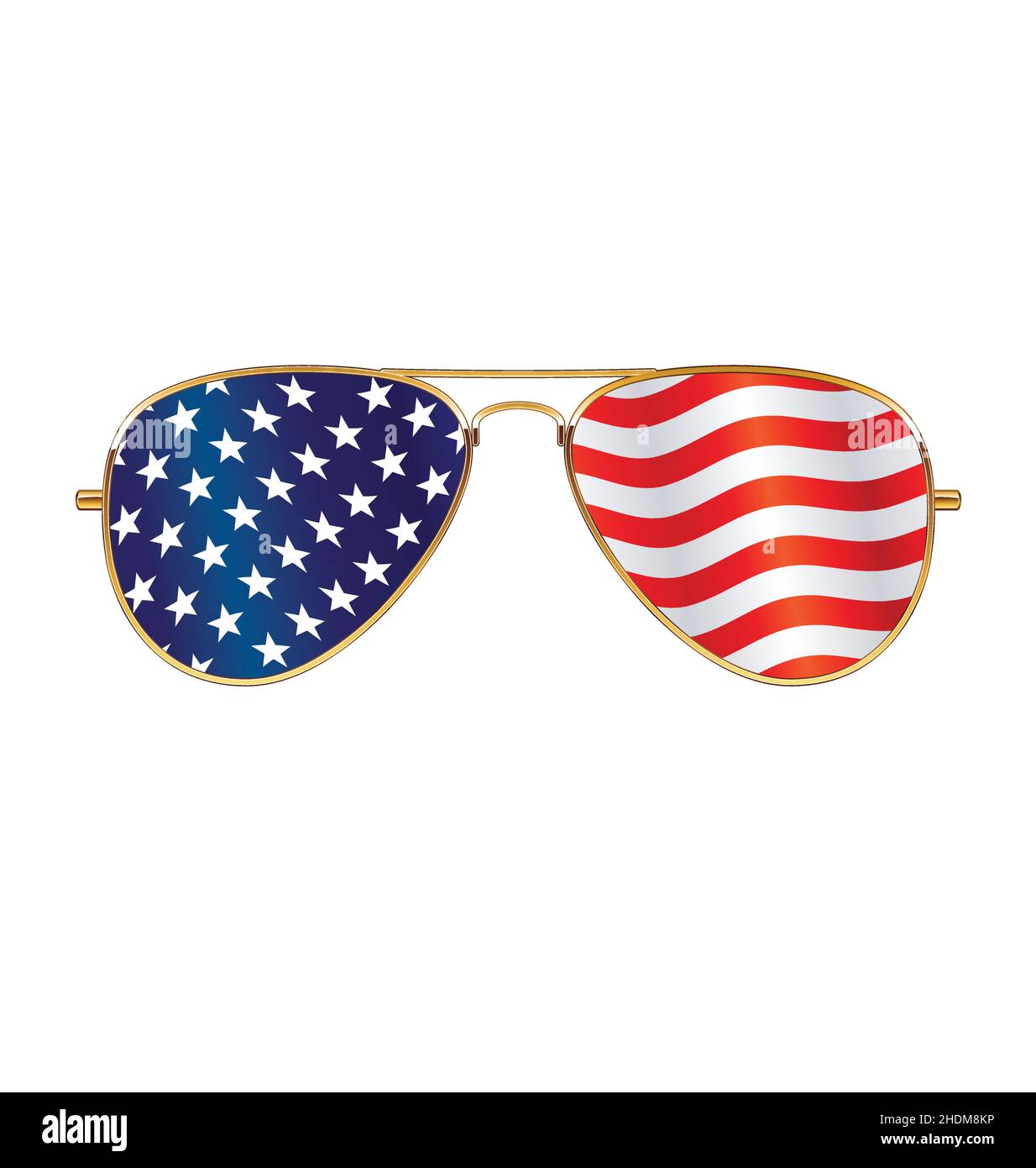 Cool gold rim frames Aviator Sunglasses with USA flag in lenses vector