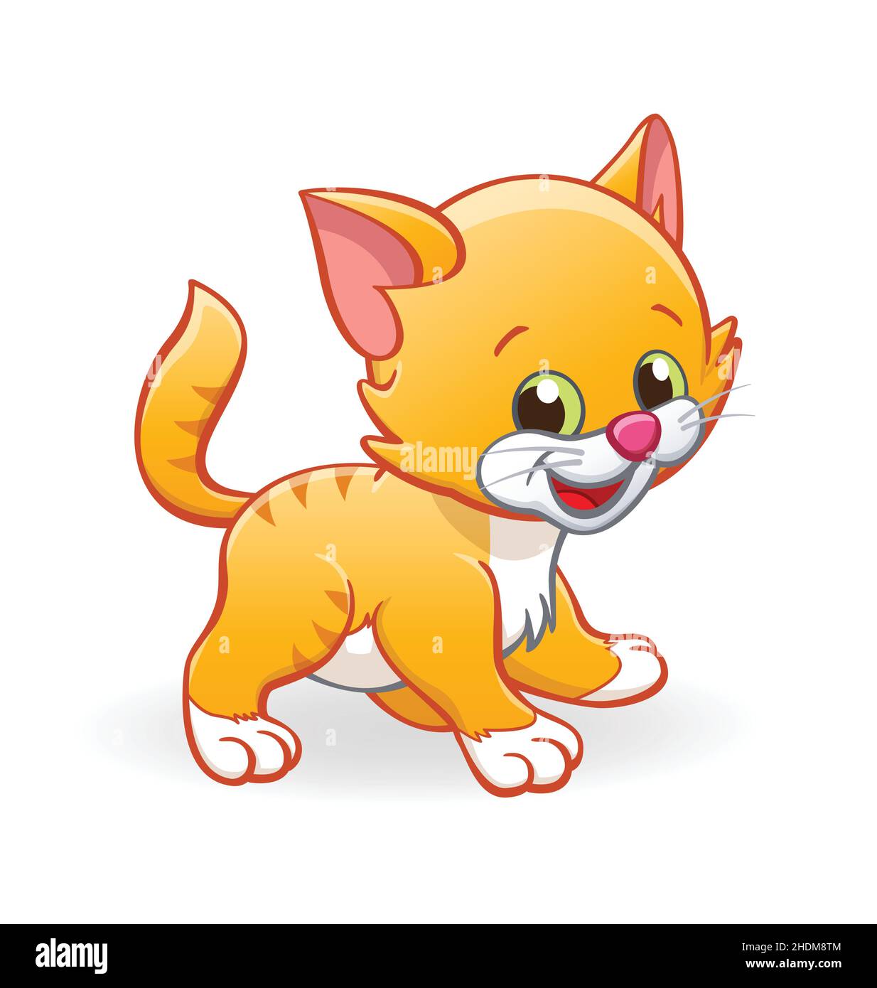 Cute smiling cartoon orange ginger kitten cat standing vector isolated on white background Stock Vector
