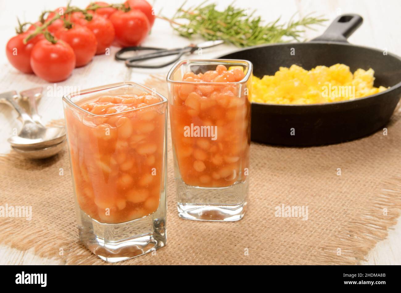 breakfast, scrambled eggs, baked beans, breakfasts Stock Photo - Alamy