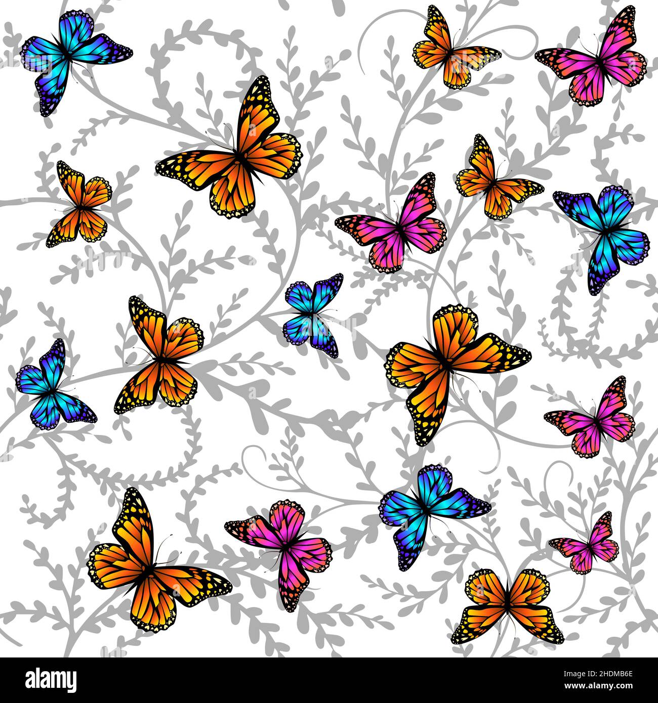 Seamless background beautiful twigs with butterflies. Vector