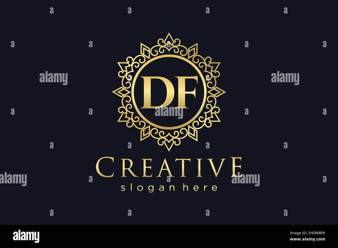 DF Initial Letter Luxury calligraphic feminine floral hand drawn heraldic monogram antique vintage style luxury logo design Premium Stock Vector