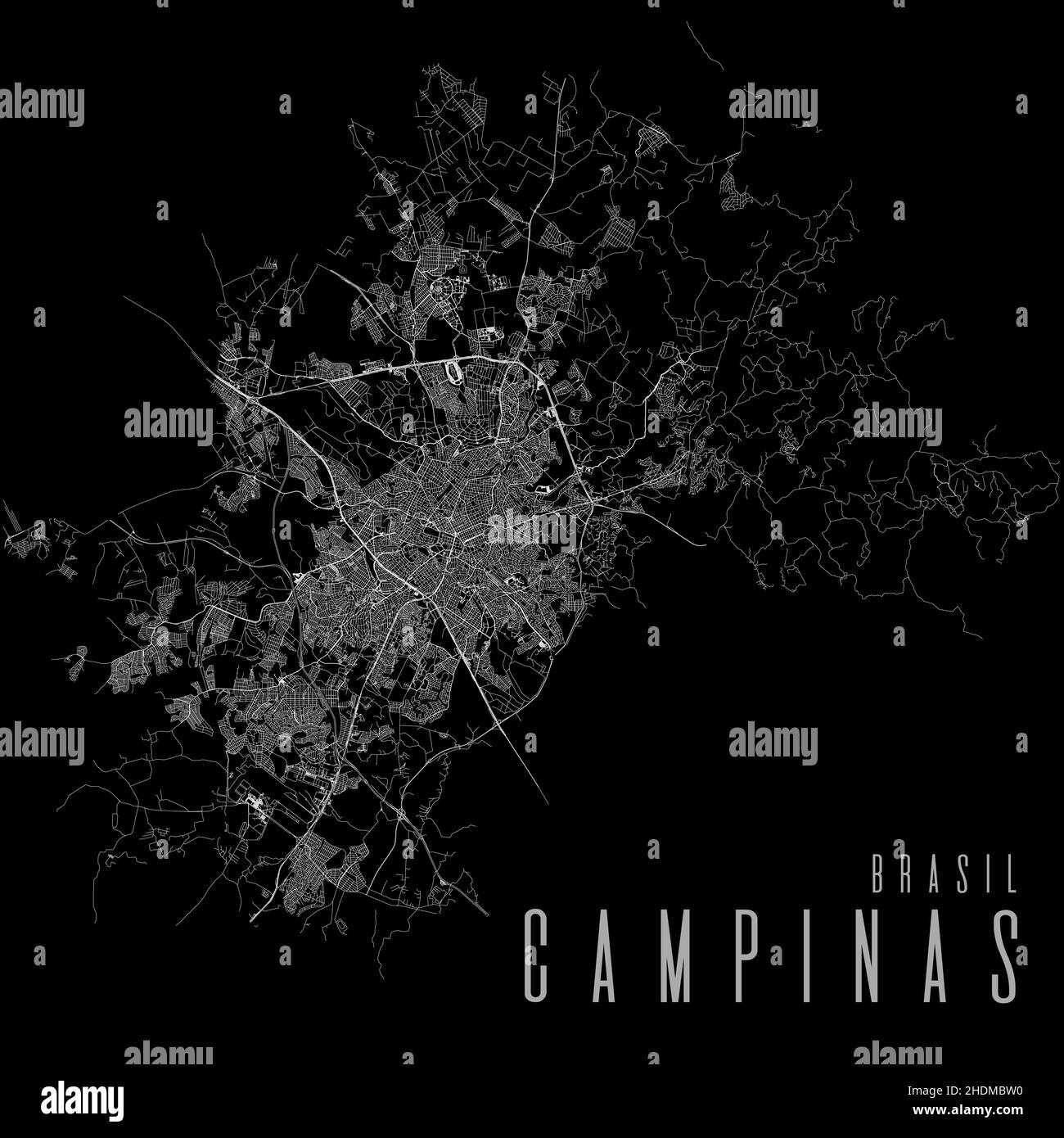 Campinas city vector map poster. Brazil municipality square linear street map, administrative