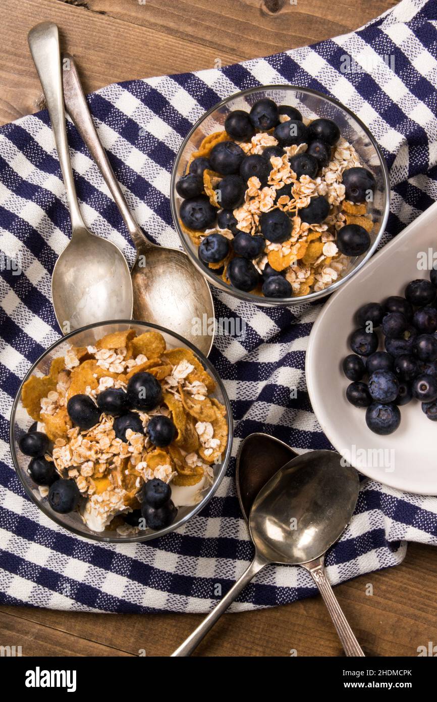 breakfast, blueberries, corn flakes, breakfasts, blueberry Stock Photo