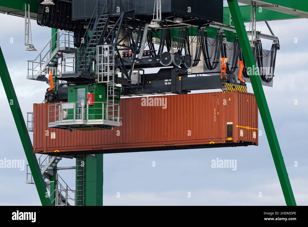cargo container, loading, container terminal, gantry cranes, container handling, cargo containers, container terminals Stock Photo