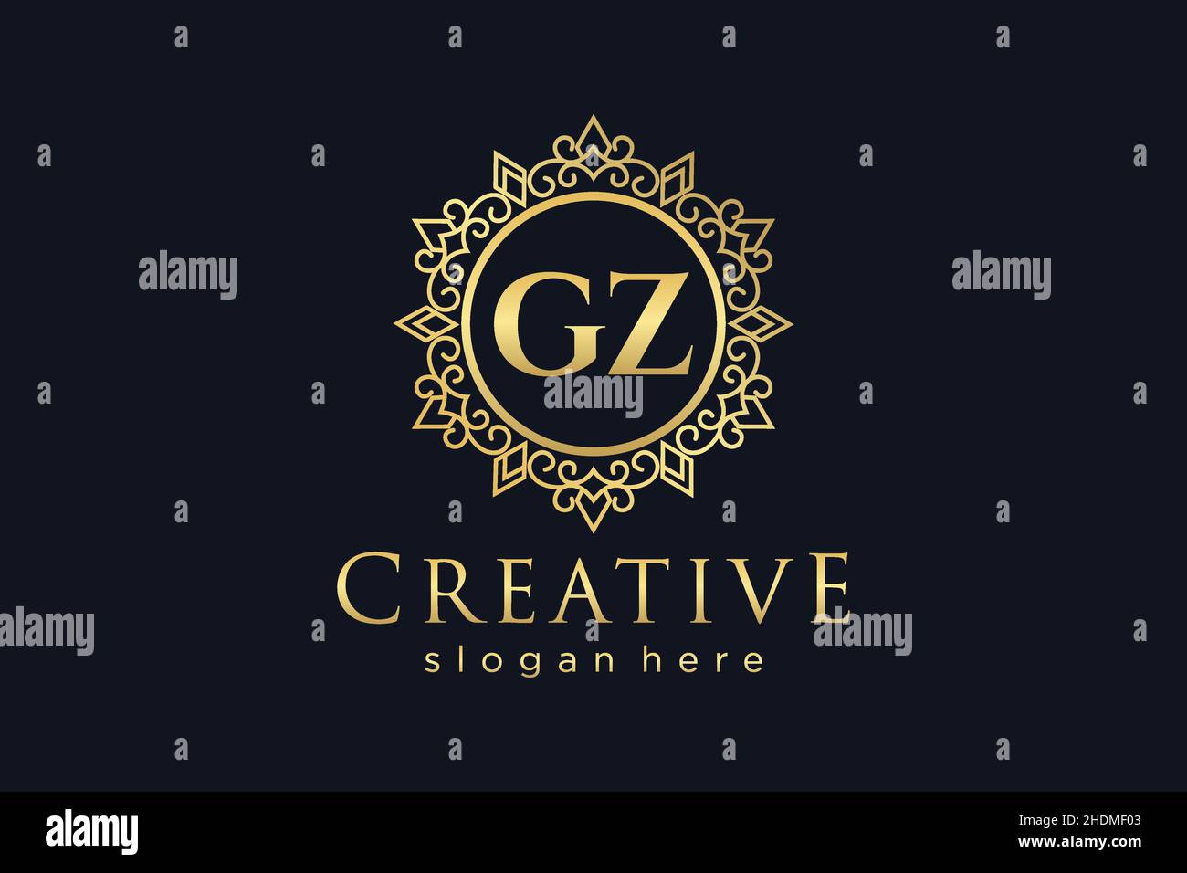 GZ Initial Letter Luxury calligraphic feminine floral hand drawn heraldic monogram antique vintage style luxury logo design Premium Stock Vector