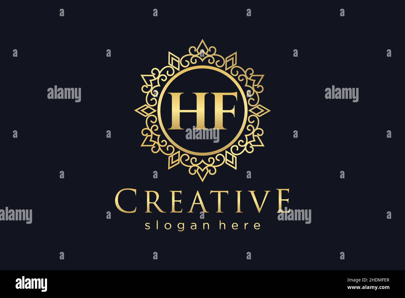 HF Initial Letter Luxury calligraphic feminine floral hand drawn heraldic monogram antique vintage style luxury logo design Premium Stock Vector