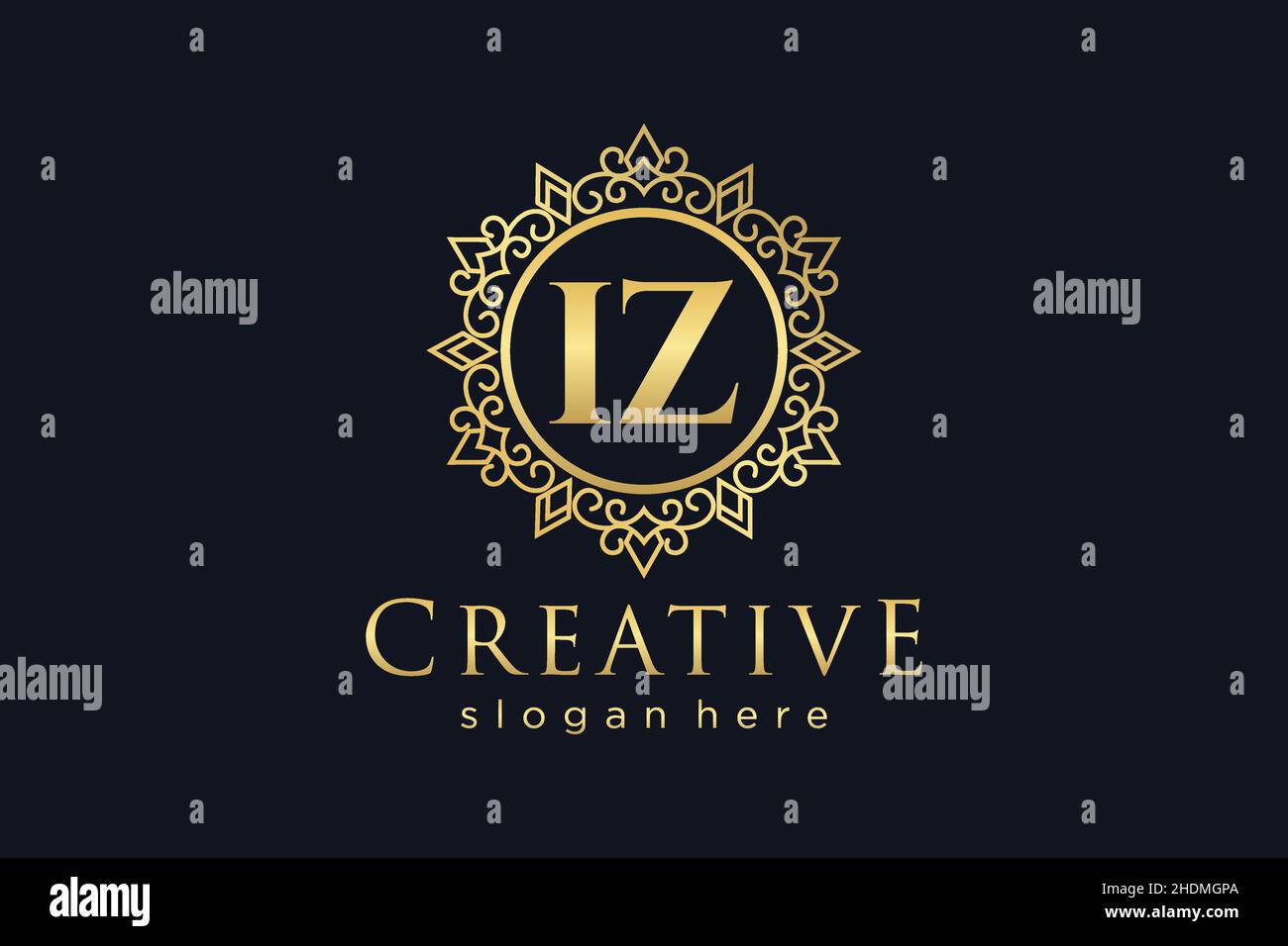 IZ Initial Letter Luxury calligraphic feminine floral hand drawn heraldic monogram antique vintage style luxury logo design Premium Stock Vector