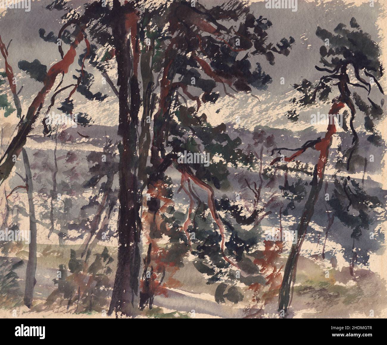 Watercolor landscape with trees hi-res stock photography and images - Alamy