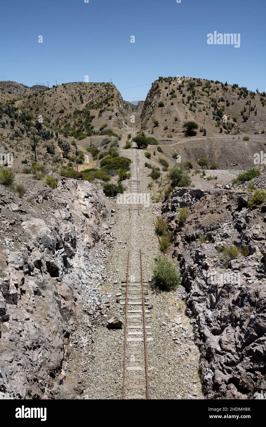 chile, railroad tracks, railway section, monte patria, chiles, railroad track, railway sections Stock Photo