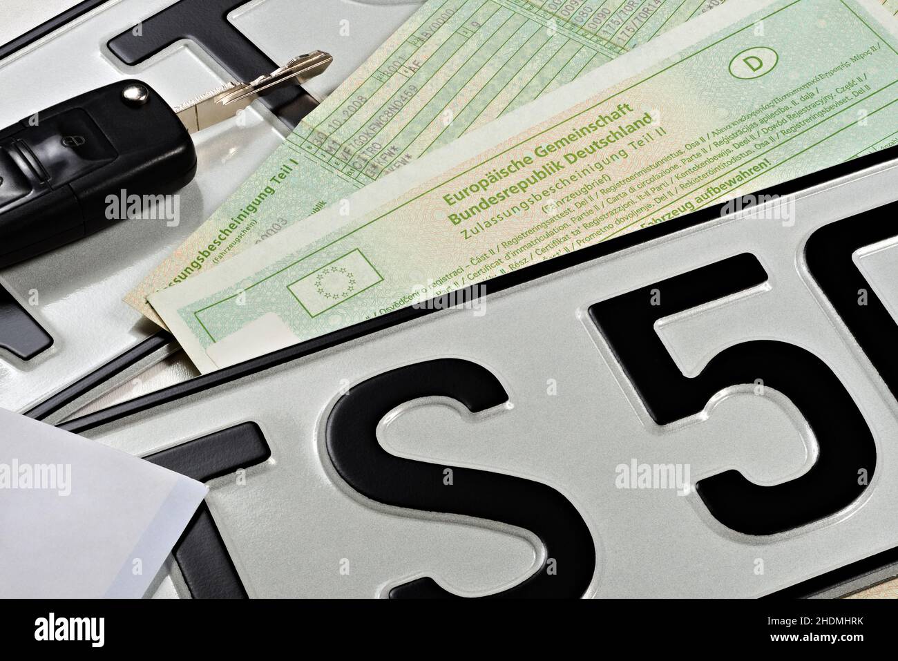 registration certificate, car plates, car key, registration