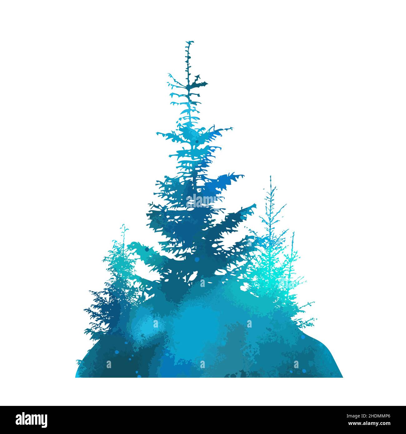 Landscape nature blue trees on the hill. Christmas trees on the