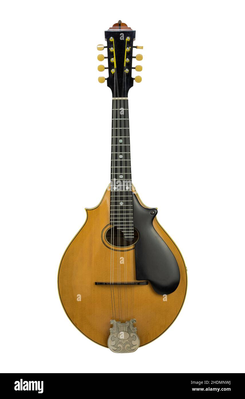 100 year old classical mandolin with Art Deco styling on white background.. Stock Photo