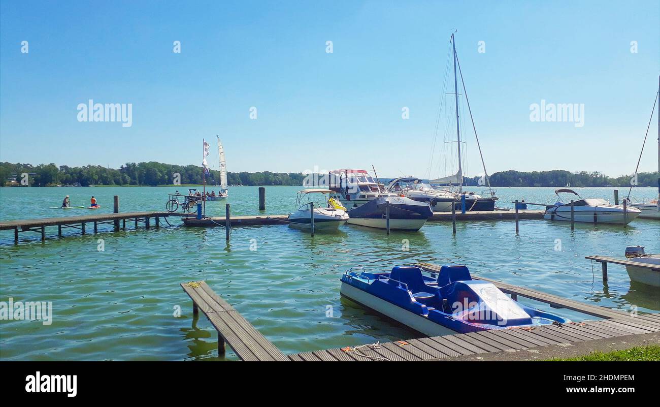 pier, boats, scharmützel lake, piers, boat Stock Photo