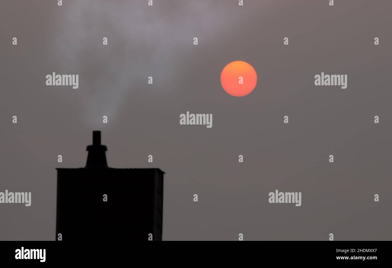 sunset, energy, smoke stack, smoke, heating, air pollution, sunsets