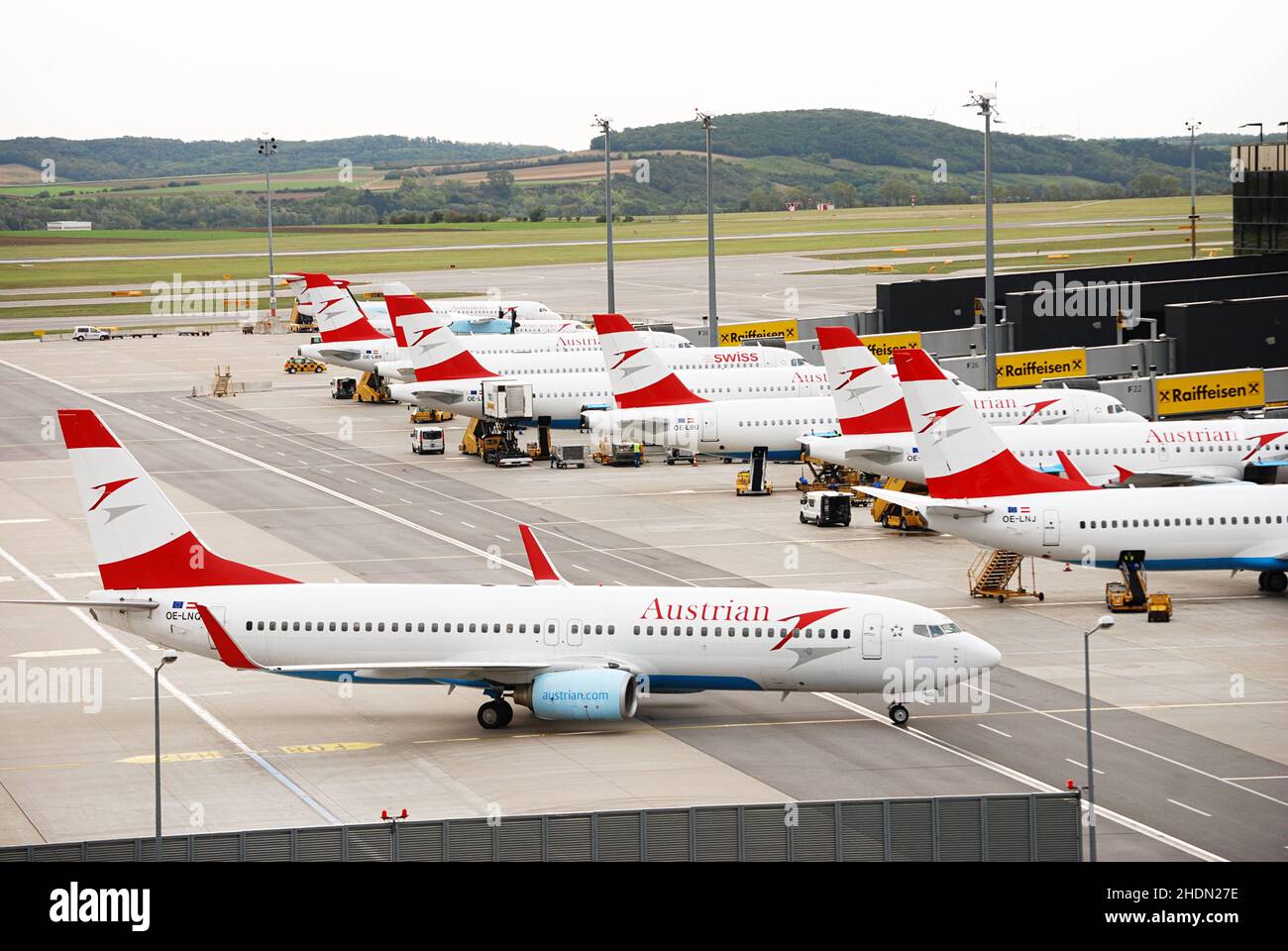 airplane, airport, austrian airlines, airplanes, plane, planes, airports Stock Photo