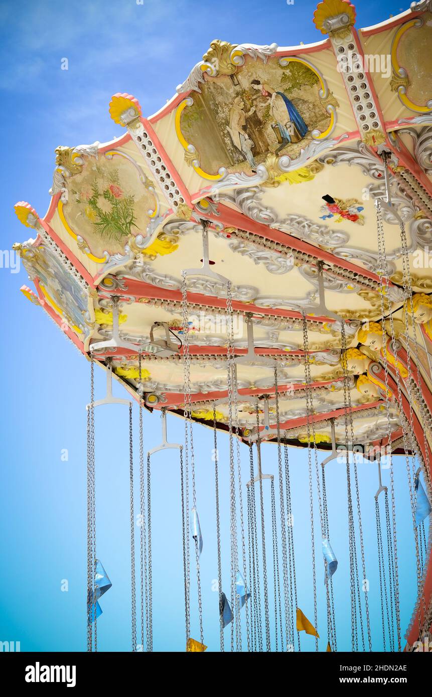 carousel, chain swing ride, carousels, chain swing rides Stock Photo