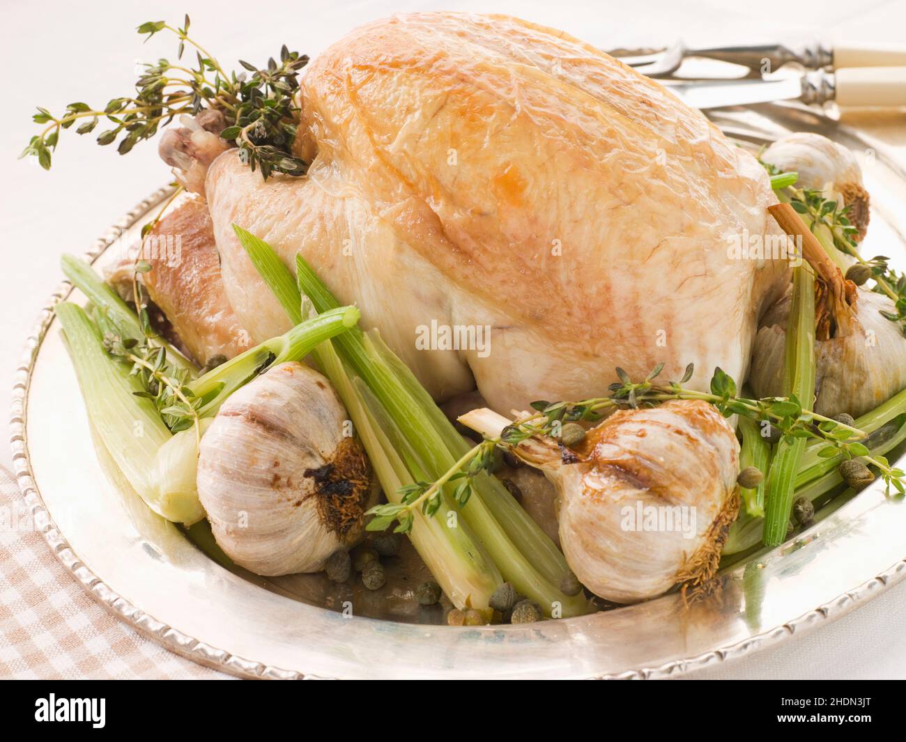 roast chicken, garlic chicken, roast chickens Stock Photo - Alamy