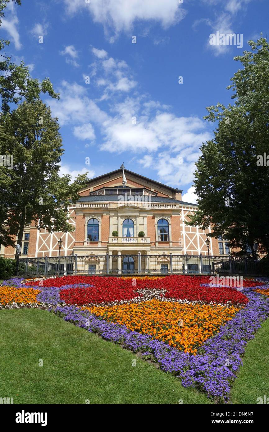 flower bed, bayreuth, festival hall, flower beds, bayreuths Stock Photo