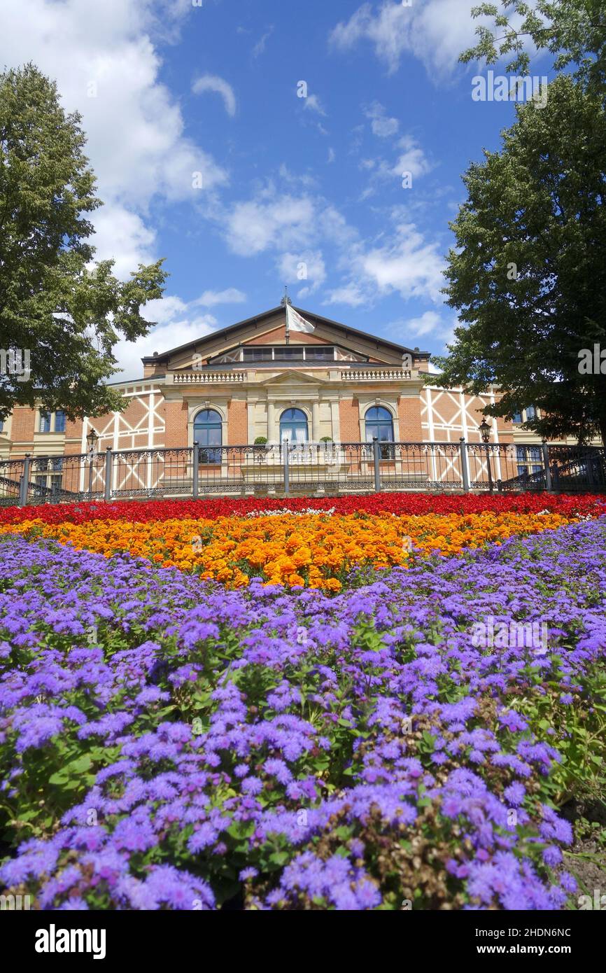 flower bed, bayreuth, festival hall, flower beds, bayreuths Stock Photo