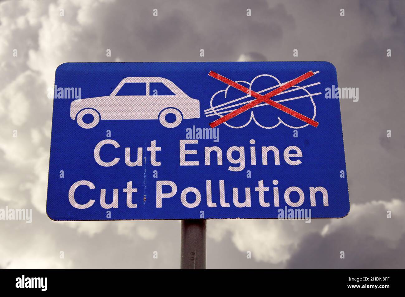 Cut Engine Cut Pollution road sign Stock Photo