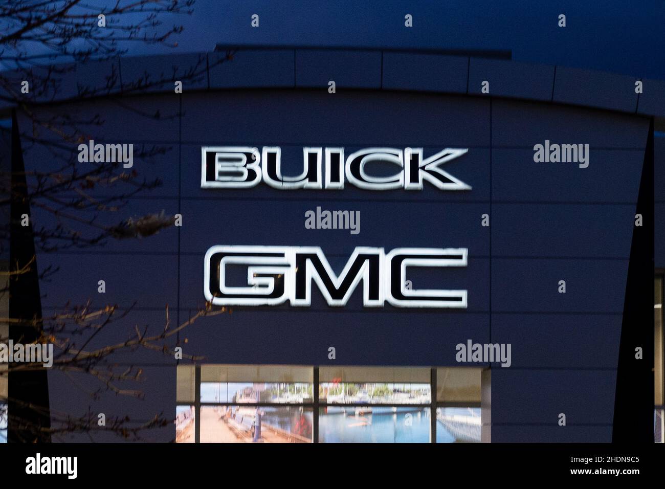 Toronto, ON, Canada – December 22, 2021: Close up sign of a Buick GMC Car Dealer in Toronto. A division of the American automobile manufacturer Genera Stock Photo