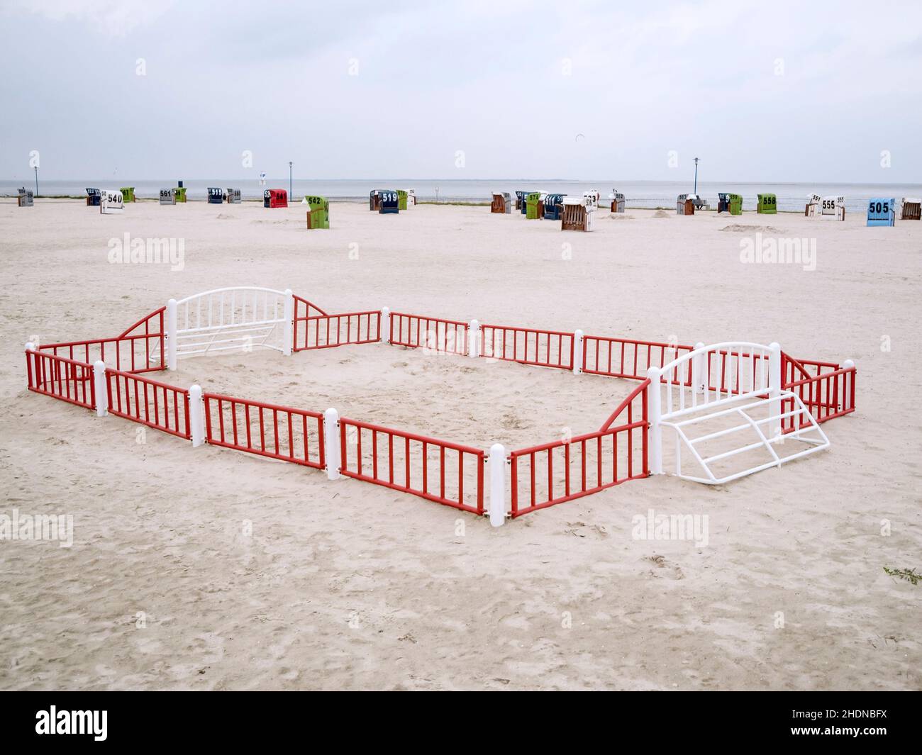 beach, playing field, fenced off, beaches, seaside, playing fields, fenced offs Stock Photo