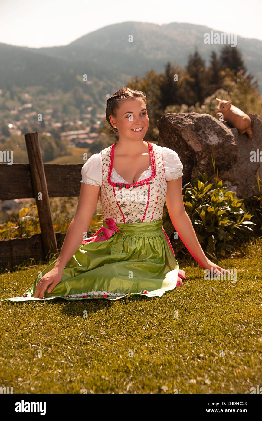 young woman, bavarian, dirndl, girl, girls, woman, young women, bavarians, dirndls Stock Photo