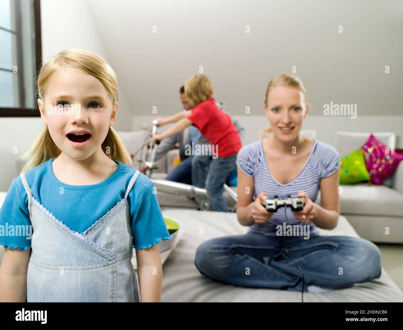 family, video game, families, computer game, computergame, computergames, game, games, video games, videogame, videogames Stock Photo