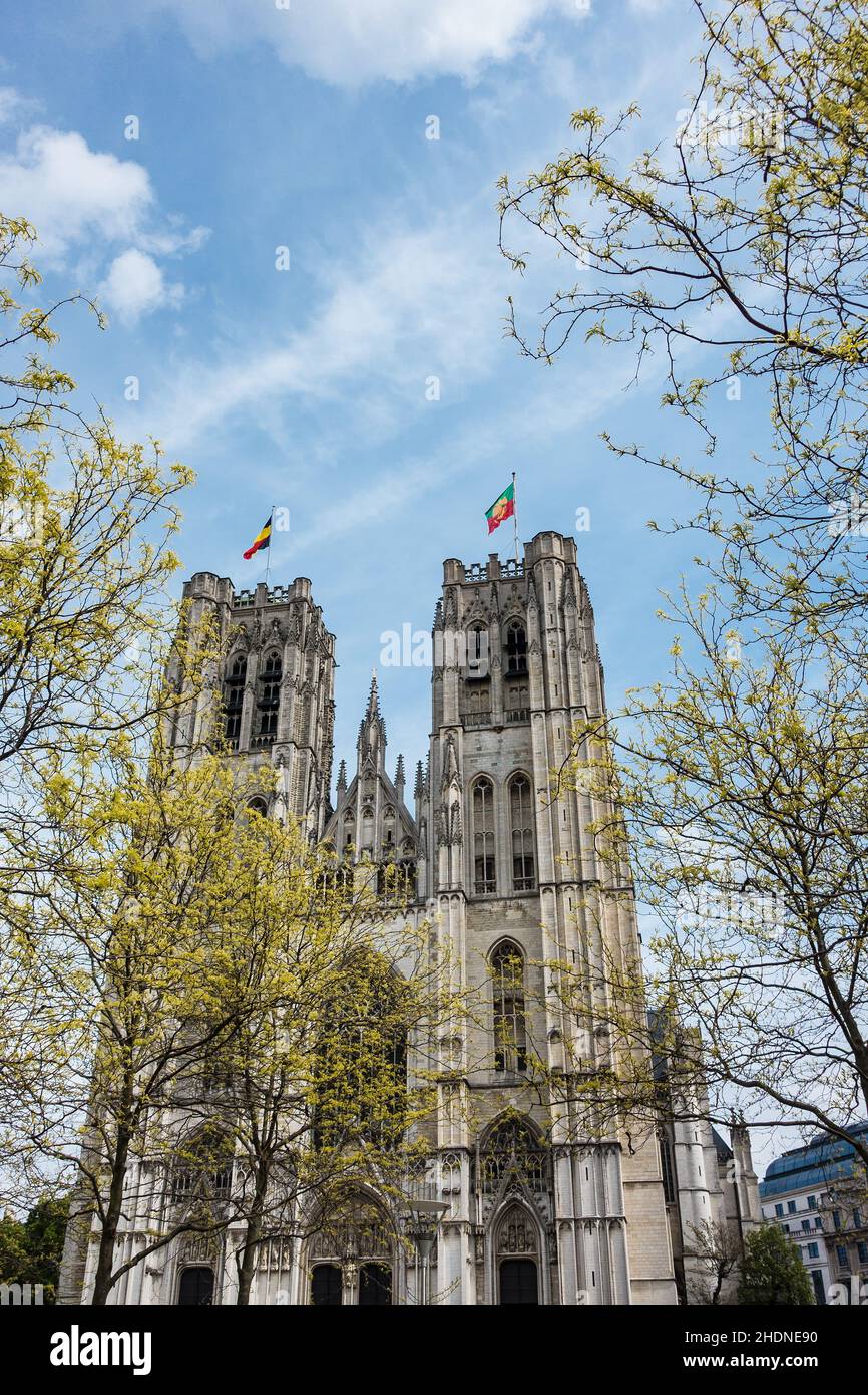 facade, cathedral, st. michael and st. gudula, facades, cathedrals Stock Photo