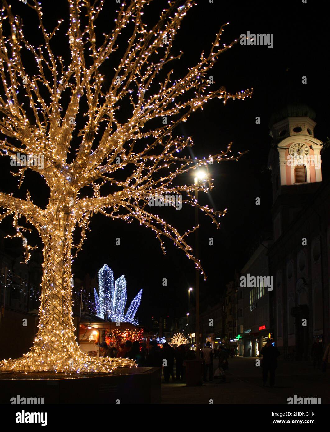tree, illuminated, christmas, innsbruck, trees, illuminateds, merry christmas, x-mas, xmas, innsbrucks Stock Photo