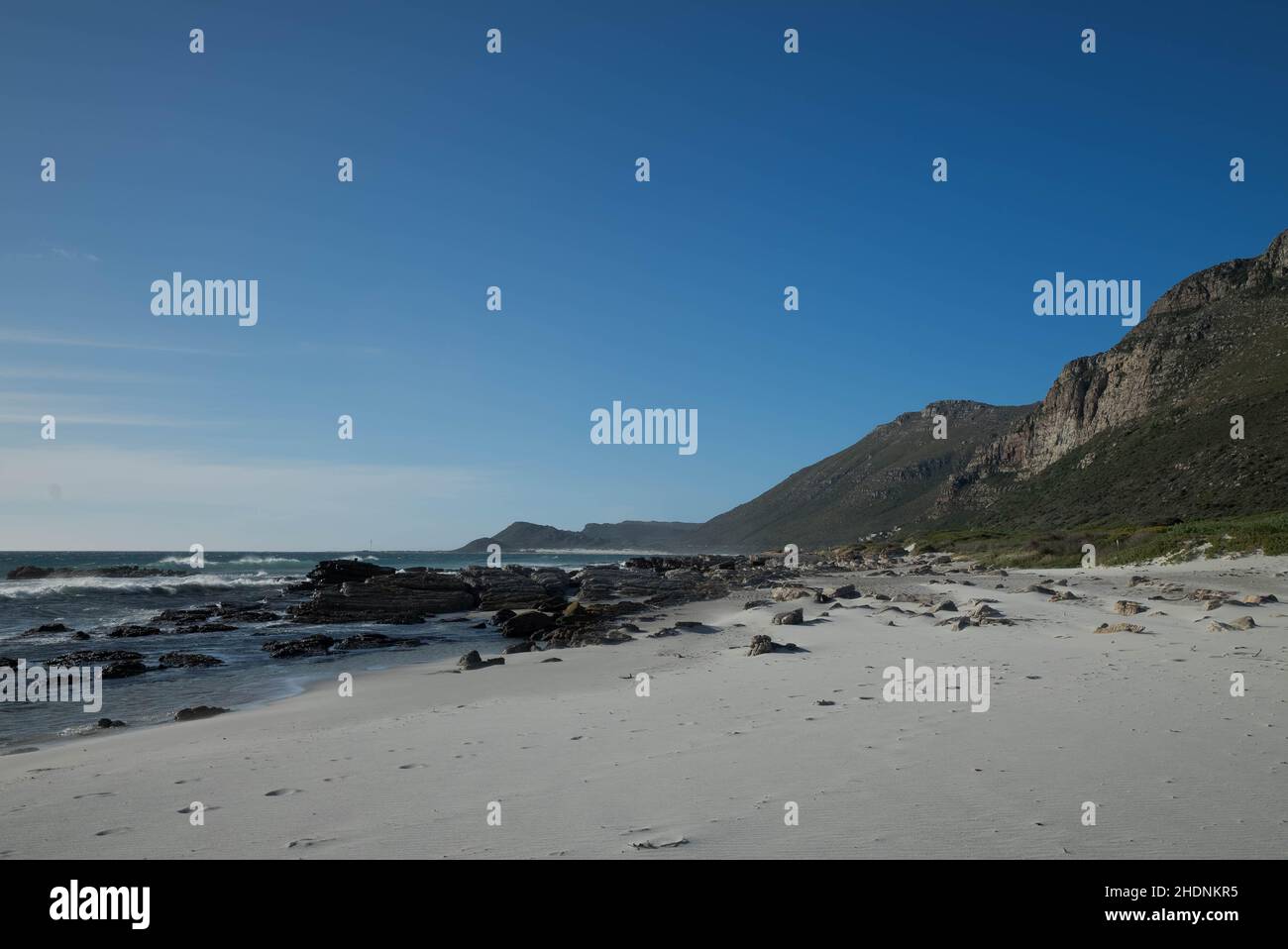 Beautiful view of the rocky sandy beach in Scarborough Town, Western Cape Stock Photo