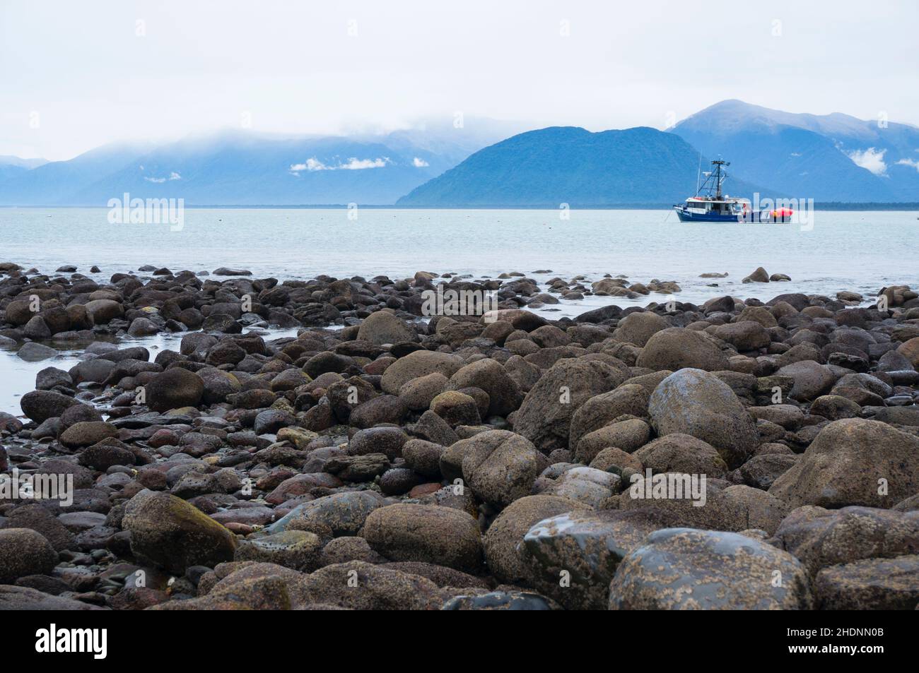 Jackson Bay, Boat, New Zealand, South Island Stock Photo Alamy
